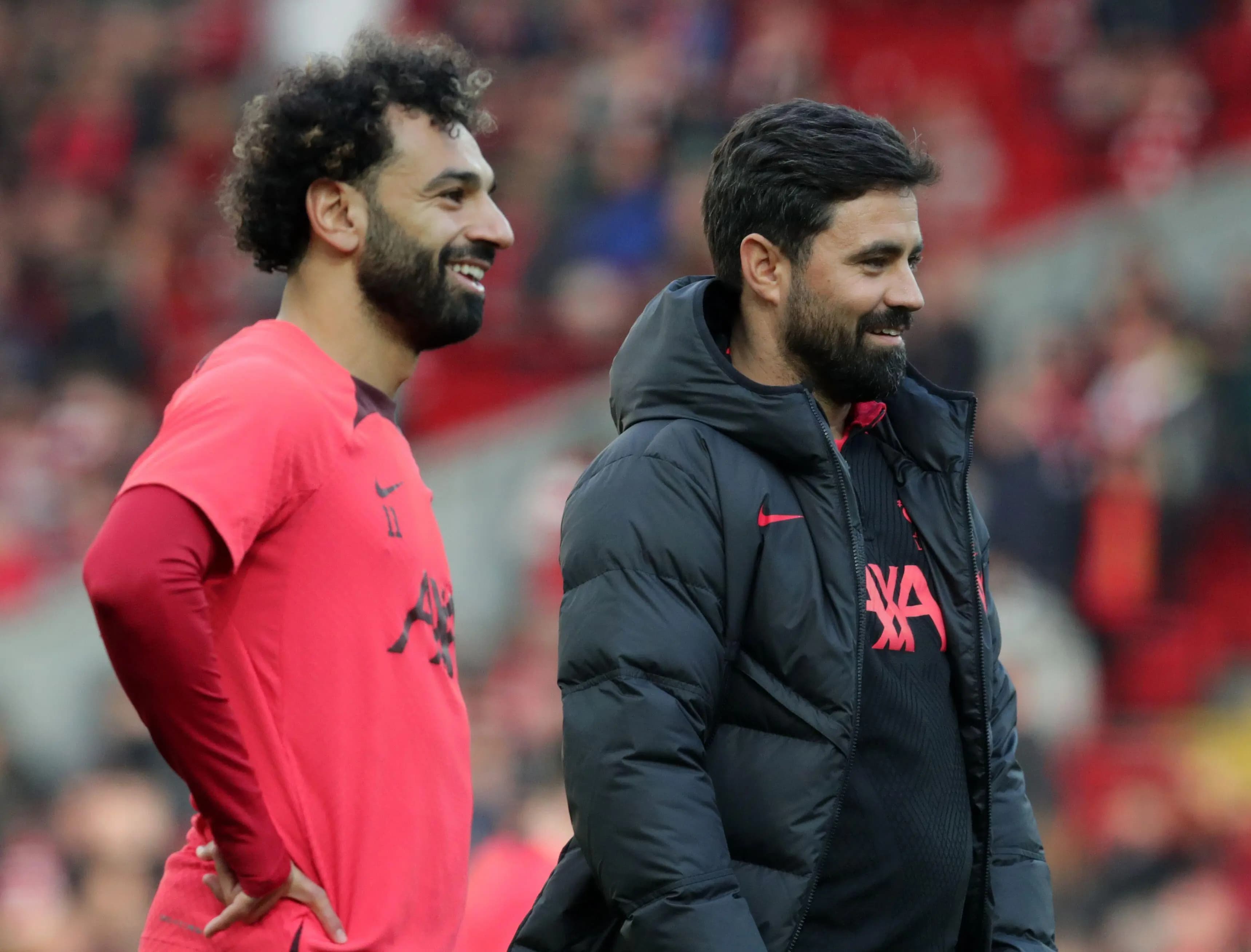 Vitor Matos during his time on the Liverpool coaching staff, alongside Mohammed Salah. Pic: Alamy