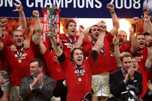 Wales players – including a large contengent of Ospreys – celebrate the 2008 Grand Slam. Pic: Alamy
