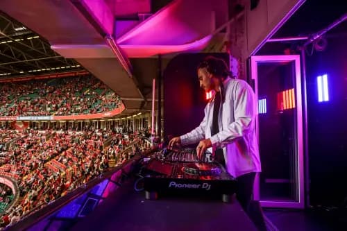 Josh Navidi has been a DJ at the Principality Stadium on match day. Pic: WRU.