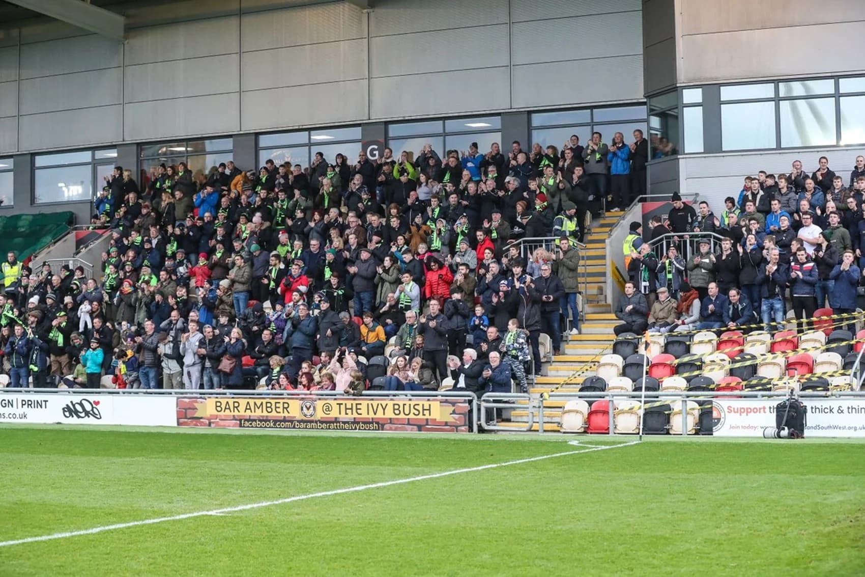 The stand at Rodney Parade on match day