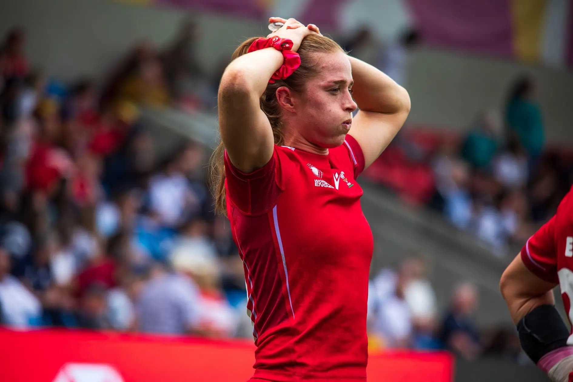 Wales' Lisa Neumann looks dejected during the hammering by Scotland. Pic. Alamy