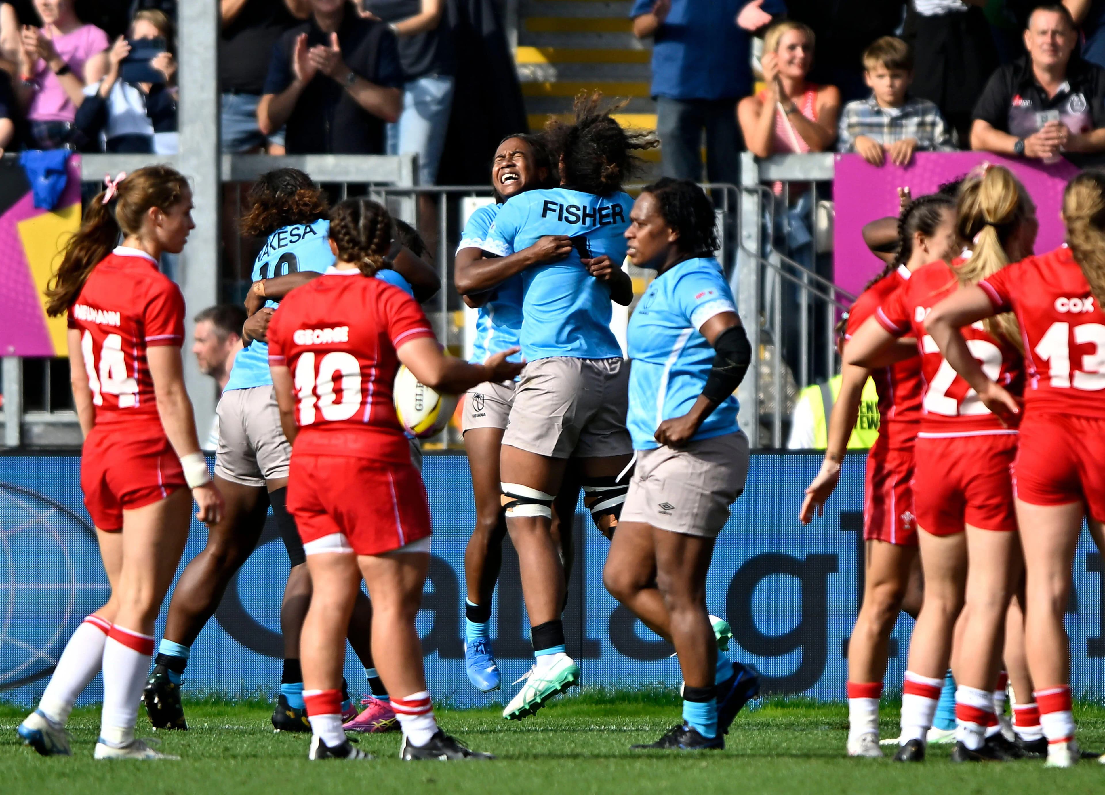 Fiji celebrate their victory over winless Wales. Pic: Alamy