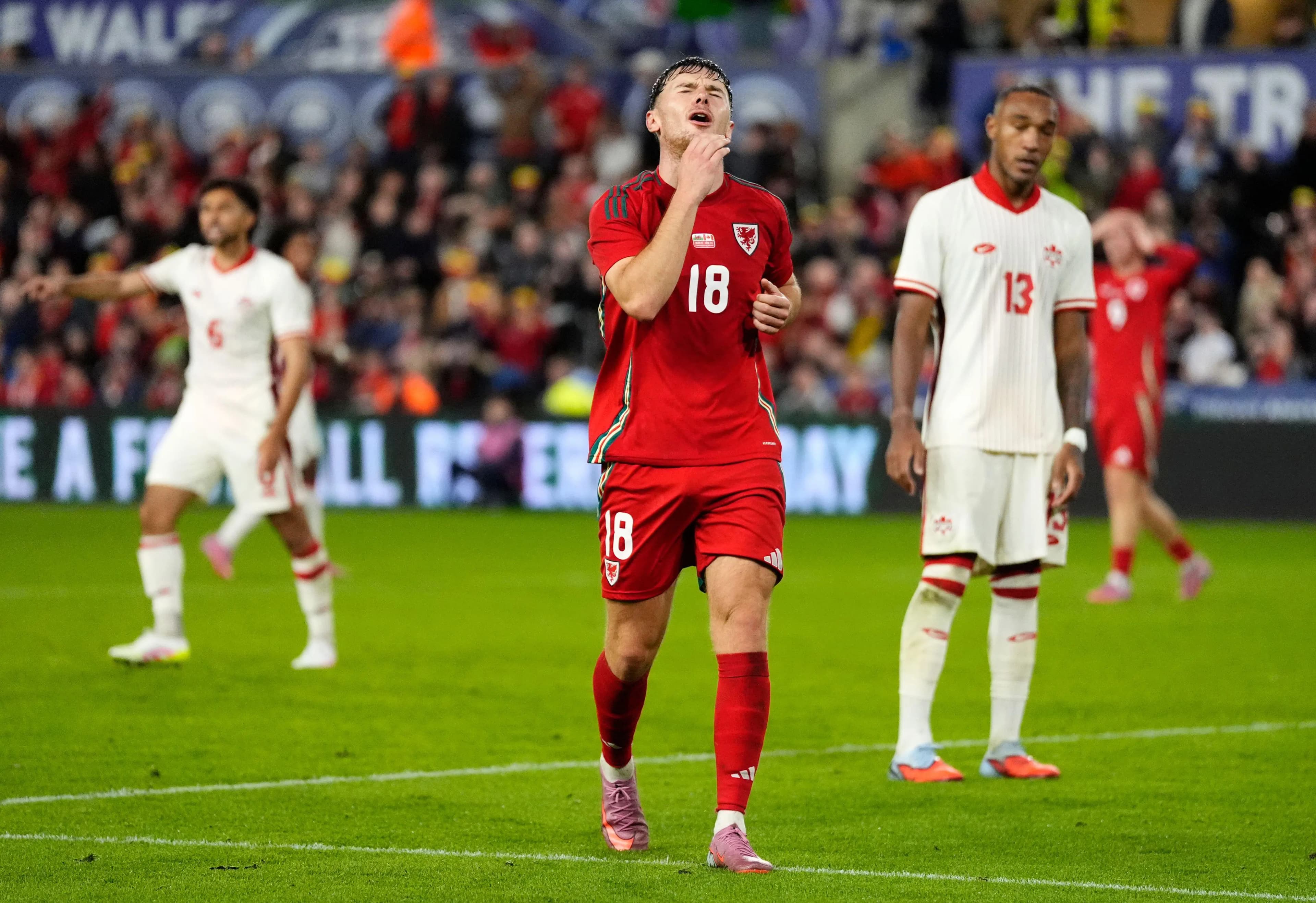 Mark Harris reacts after a late miss for Wales. Pic: Alamy