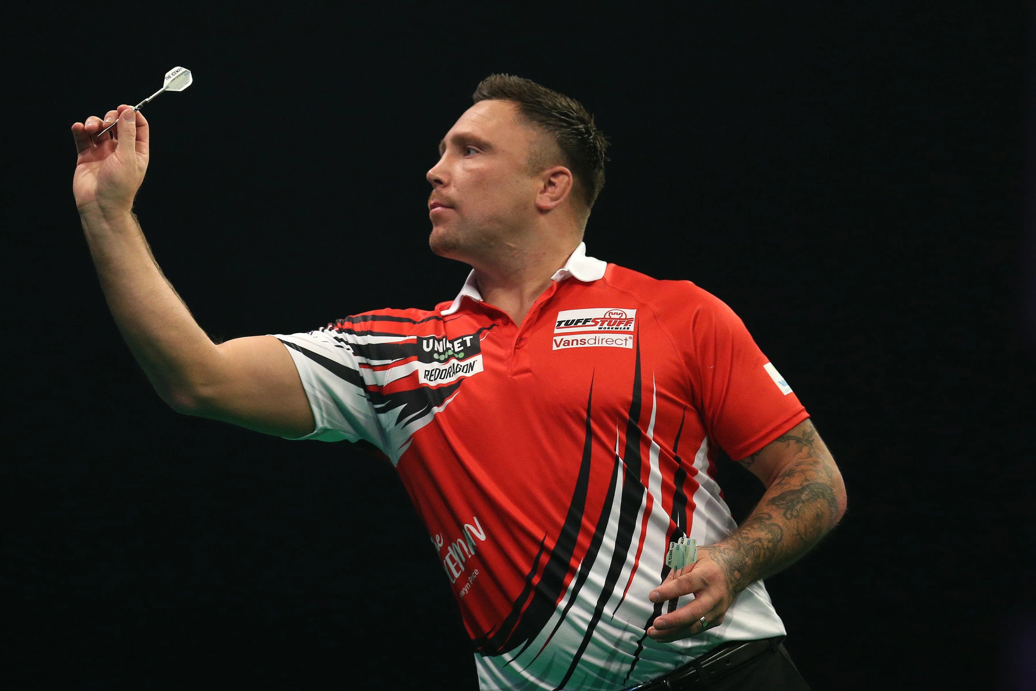 Gerwyn Price at the Motorpoint Arena in Cardiff, South Wales on Thursday 20th February 2020 Credit: Andrew Orchard sports photography/Alamy