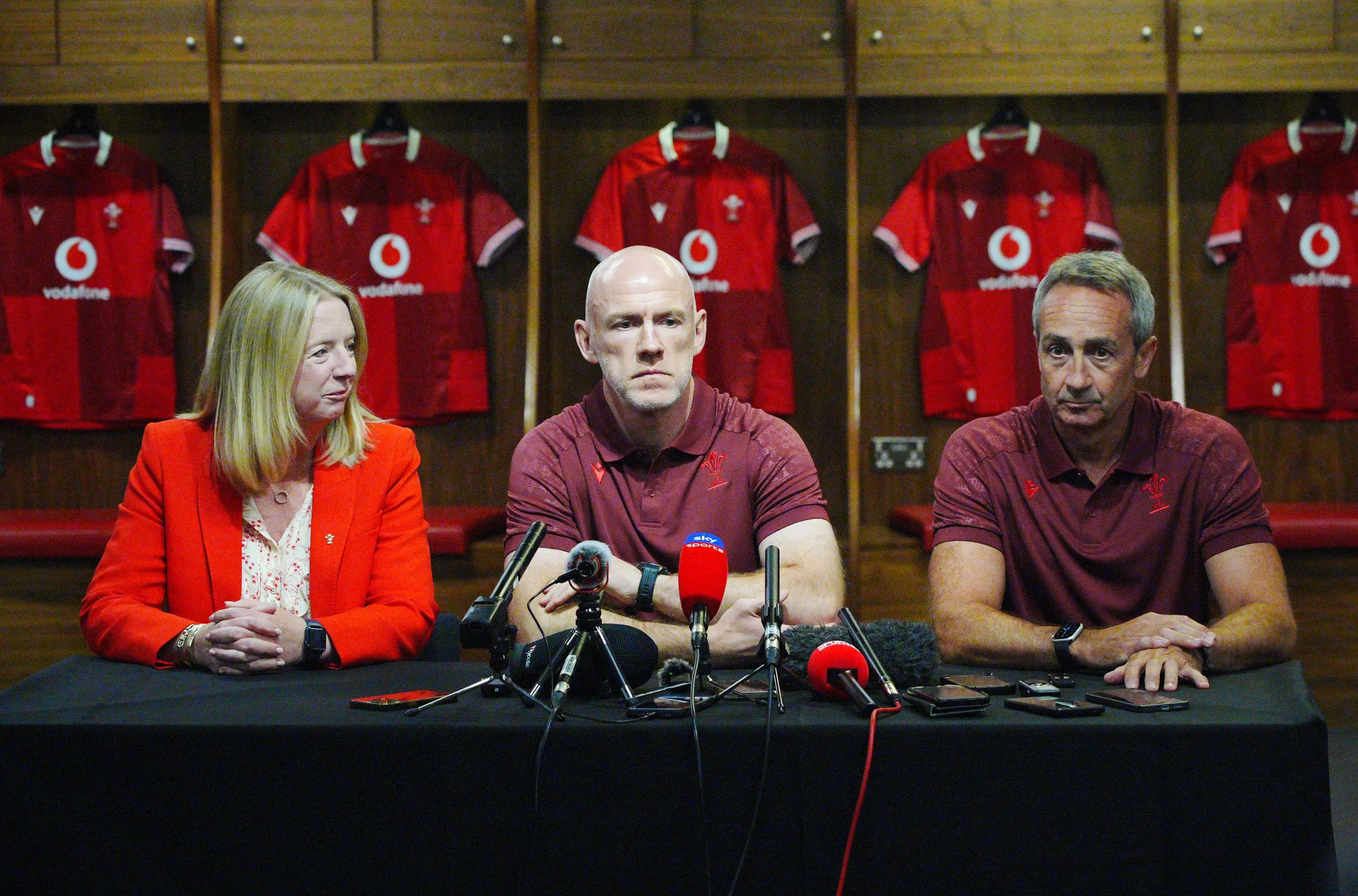 Welsh Rugby Union chief executive Abi Tierney, Wales head coach Steve Tandy, and Wales director of rugby Dave Reddin