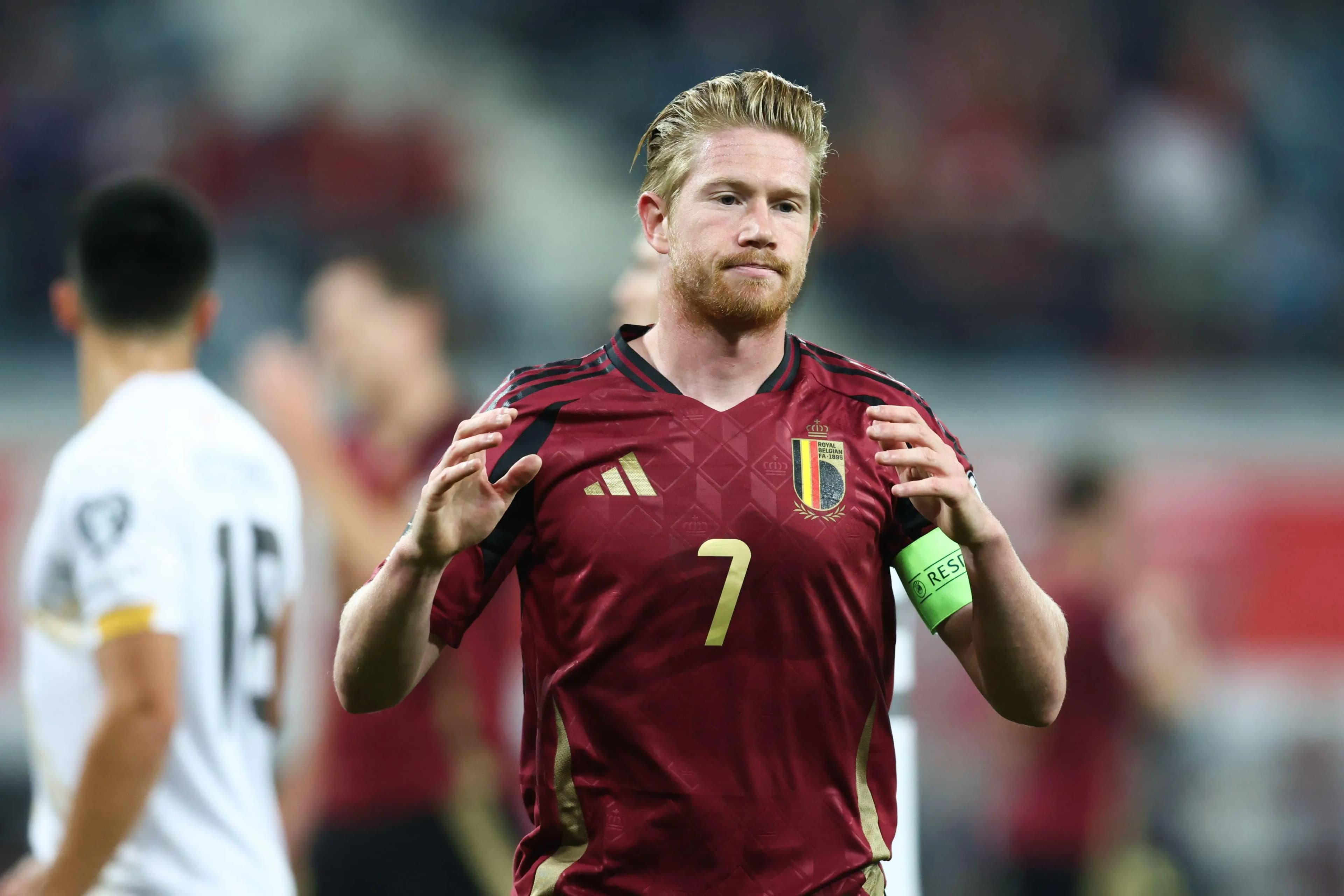 Belgium's Kevin De Bruyne reacts as Belgium are held to a 0-0 draw against North Macedonia. Pic. Alamy