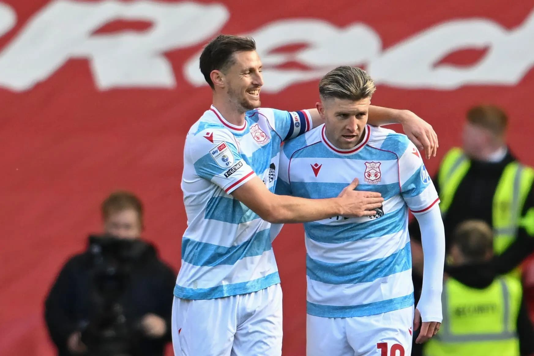 Goalscorer Josh Windass (right) of Wrexham. Pic. Alamy