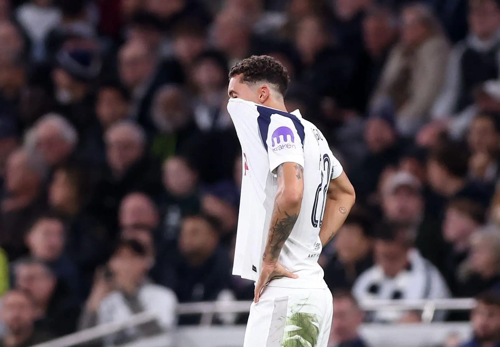 Brennan Johnson was sent off after scoring for Tottenham. Pic; Alamy