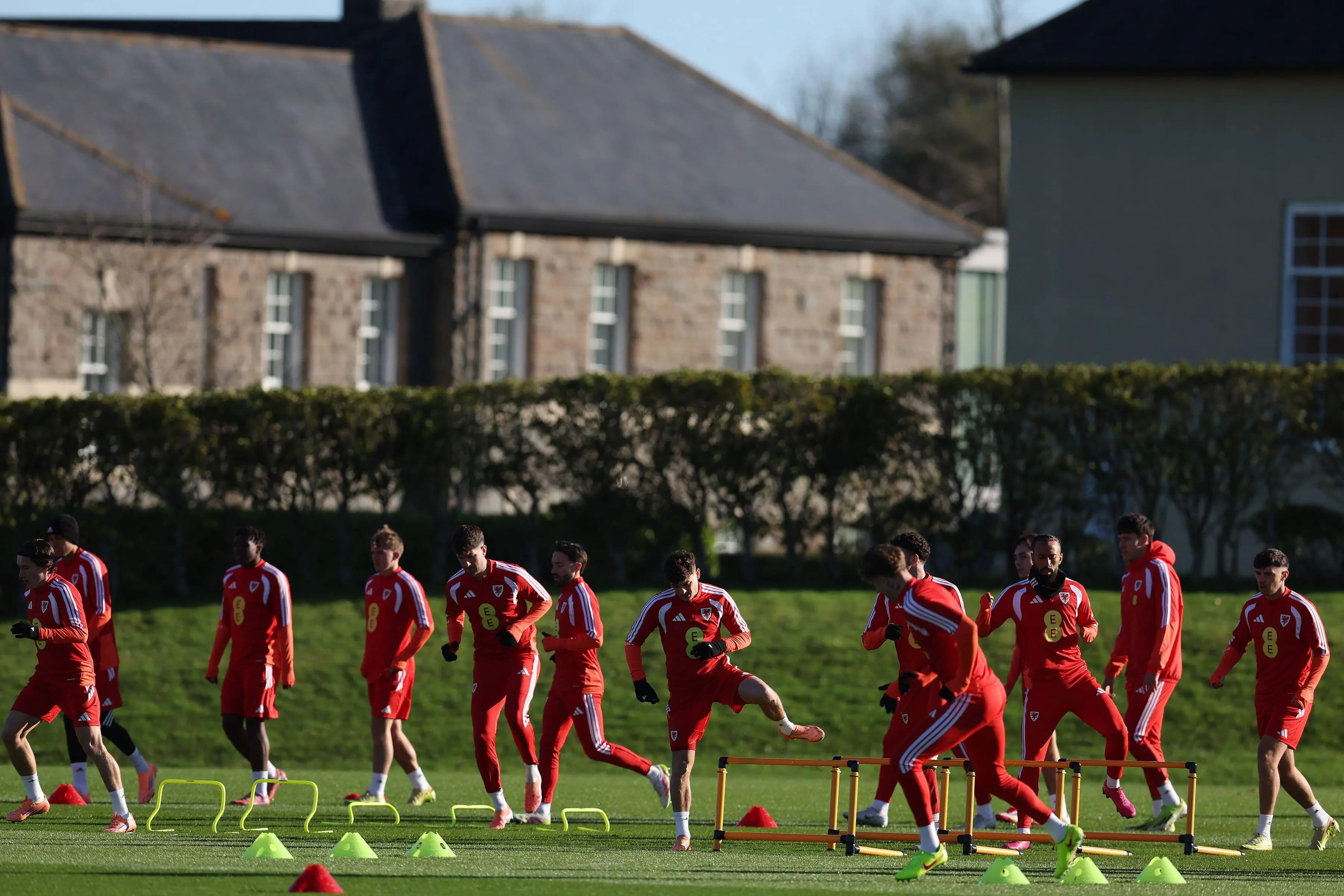 Wales players training at Hensol. Pic. Alamy