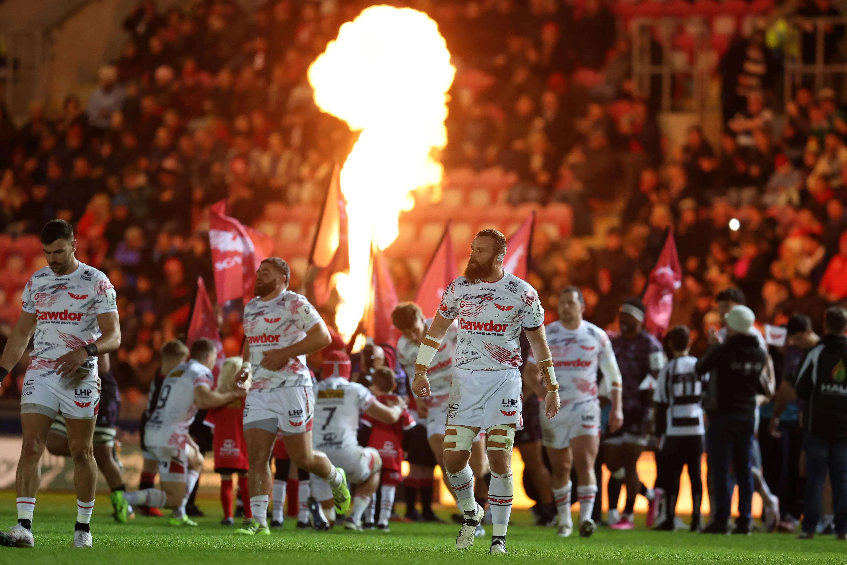 Scarlets players take to the field against Bristol. Pic: Alamy
