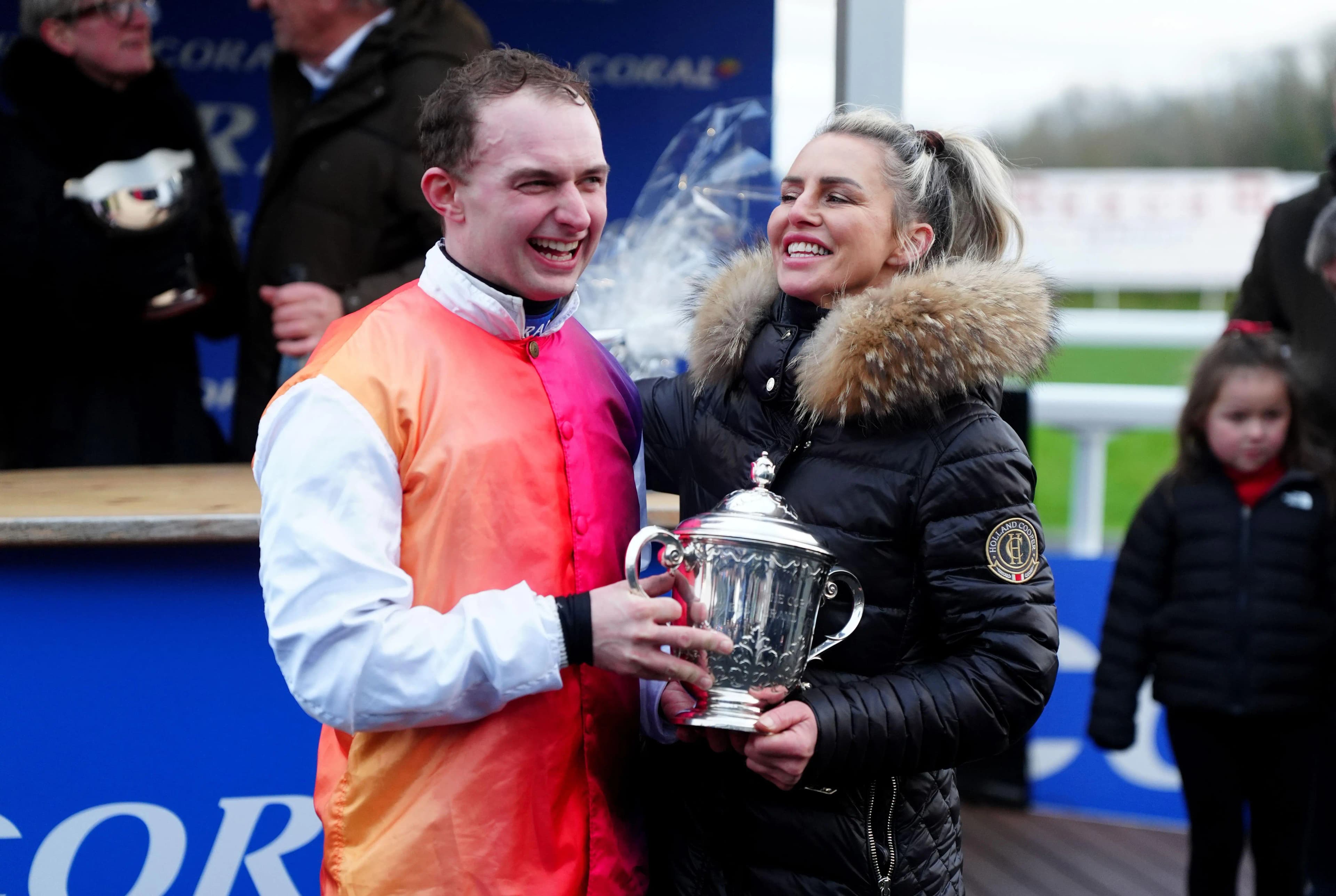 Sean Bowen and Rebecca Curtis celebrate their Welsh Grand National triumph. Pic: Alamy
