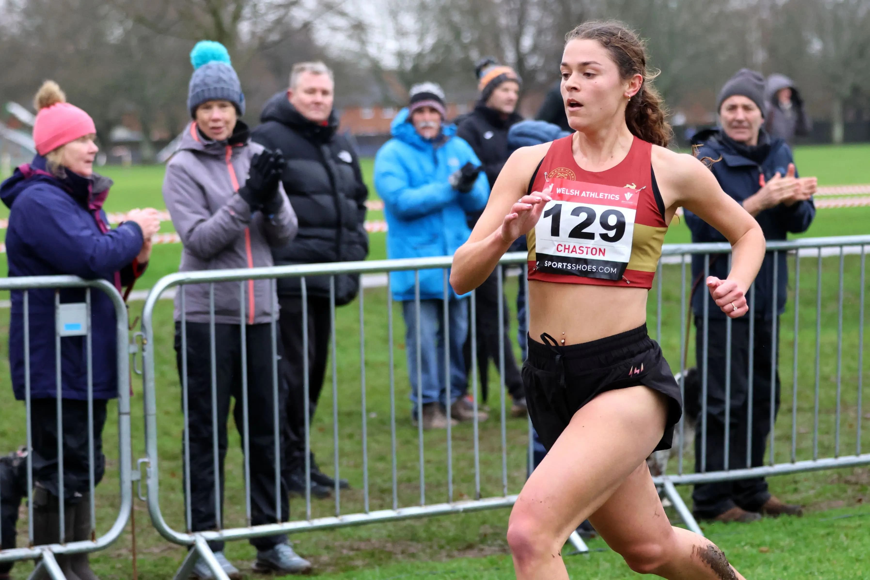 Emily Chaston is applauded to victory in the senior women's race. Pic: Owen Morgan