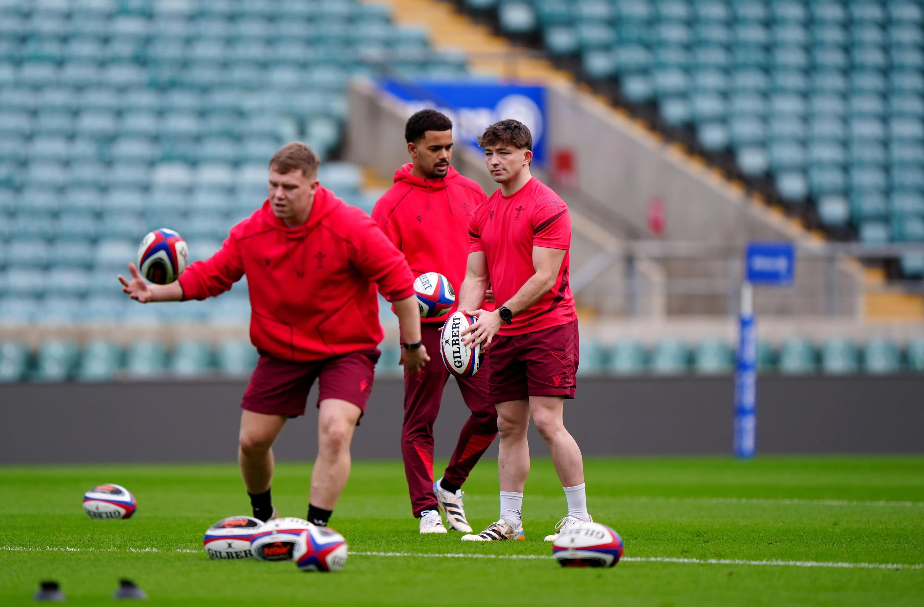 Wales players at a kickers’ session at Twickenham on Friday. Pic: Alamy.