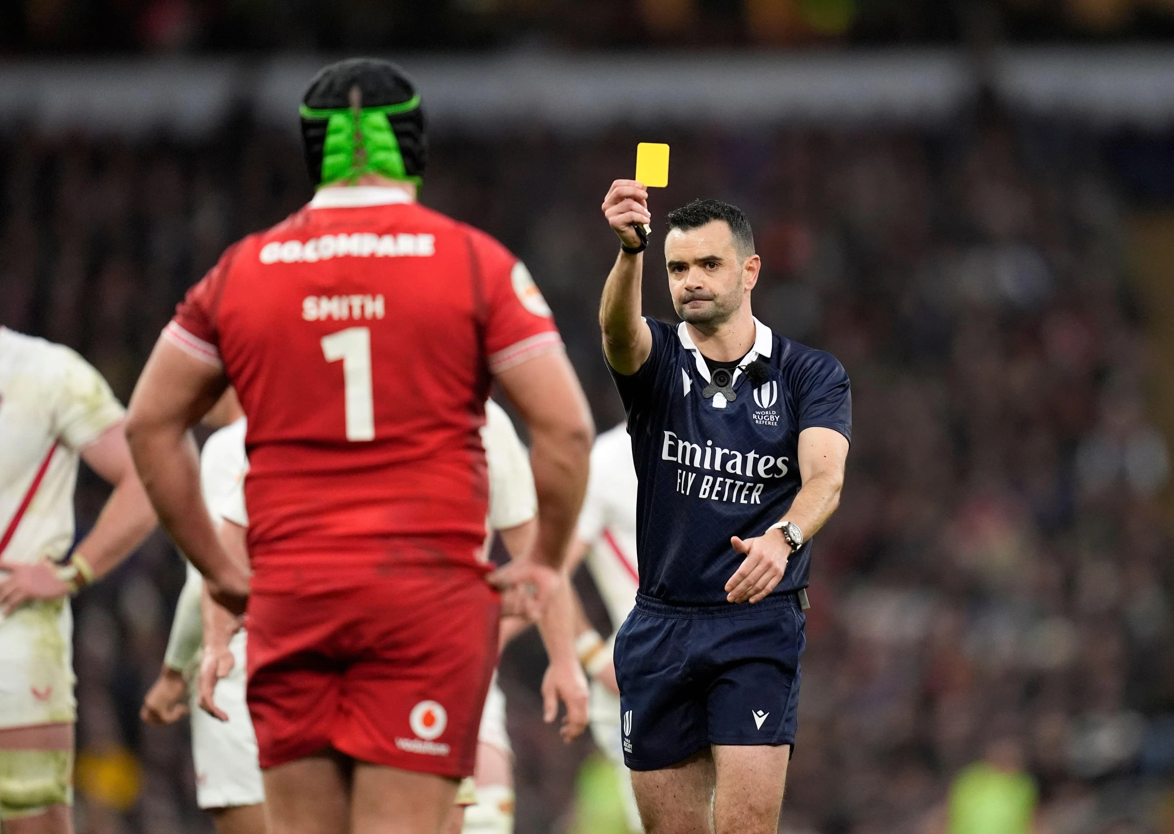 Nicky Smith gets the first of Wales' four yellow cards. Pic: Alamy
