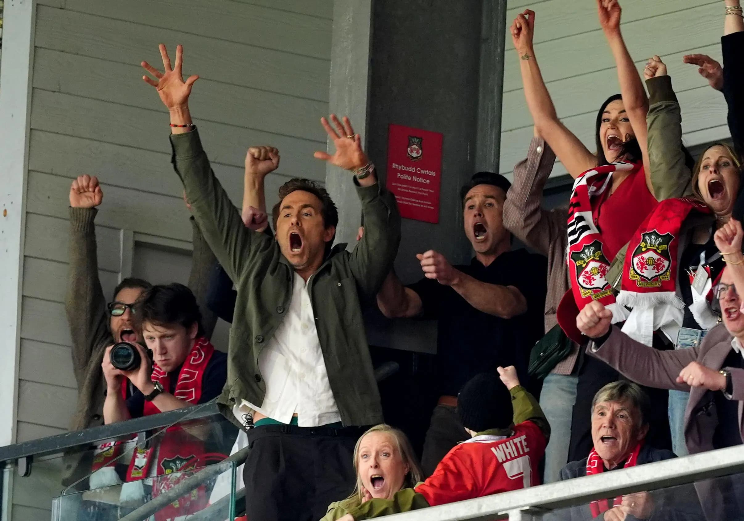 Wrexham co-owners Ryan Reynolds (left) and Rob McElhenney celebrate. Pic: Alamy