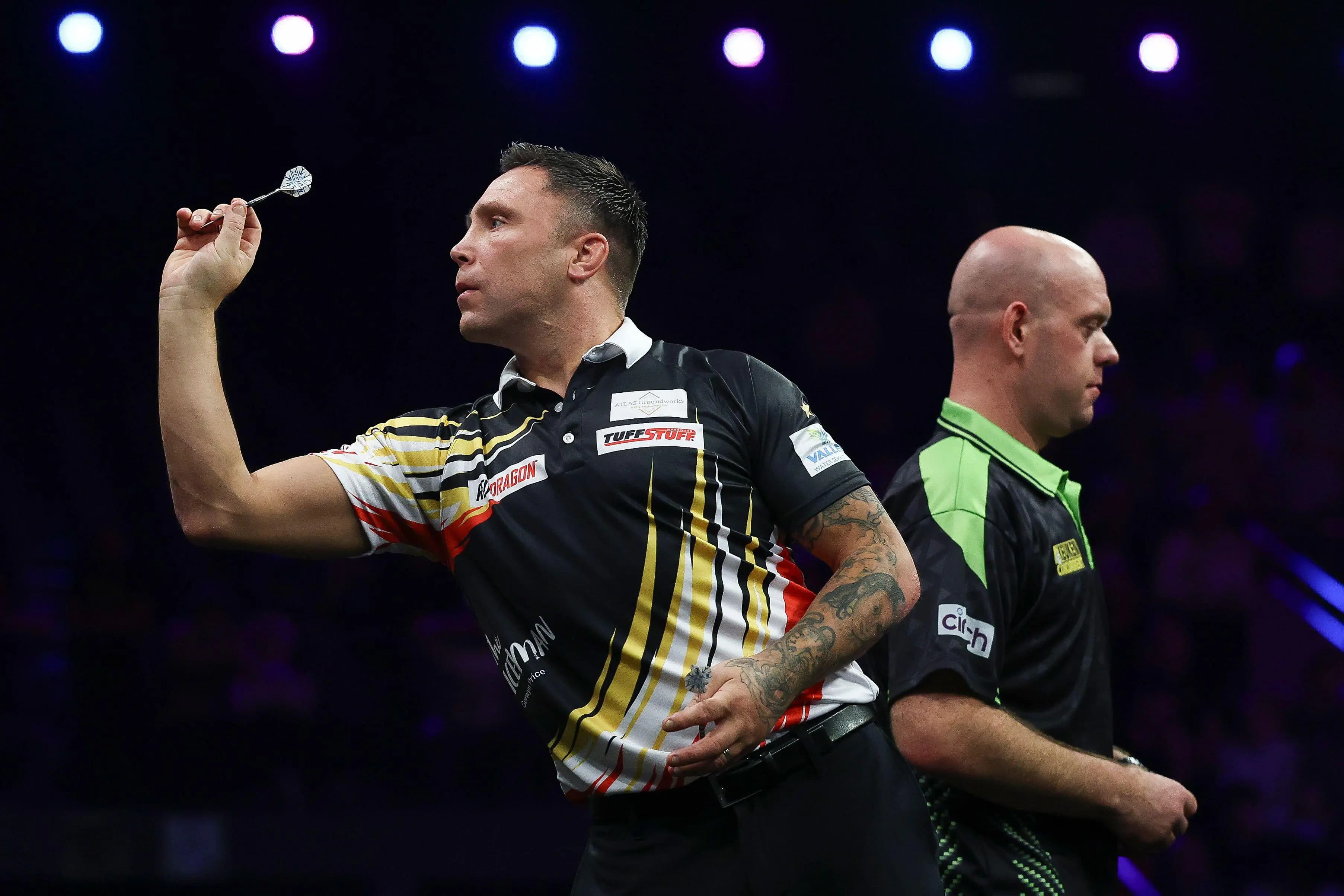 Gerwyn Price beats Michael van Gerwen in Belgium. Pic: Alamy.