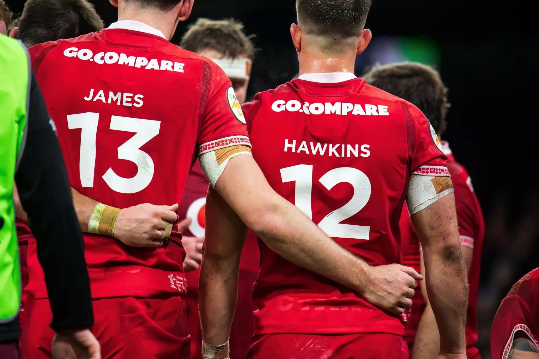 Wales players Eddie James and Joe Hawkins. Pic. Alamy
