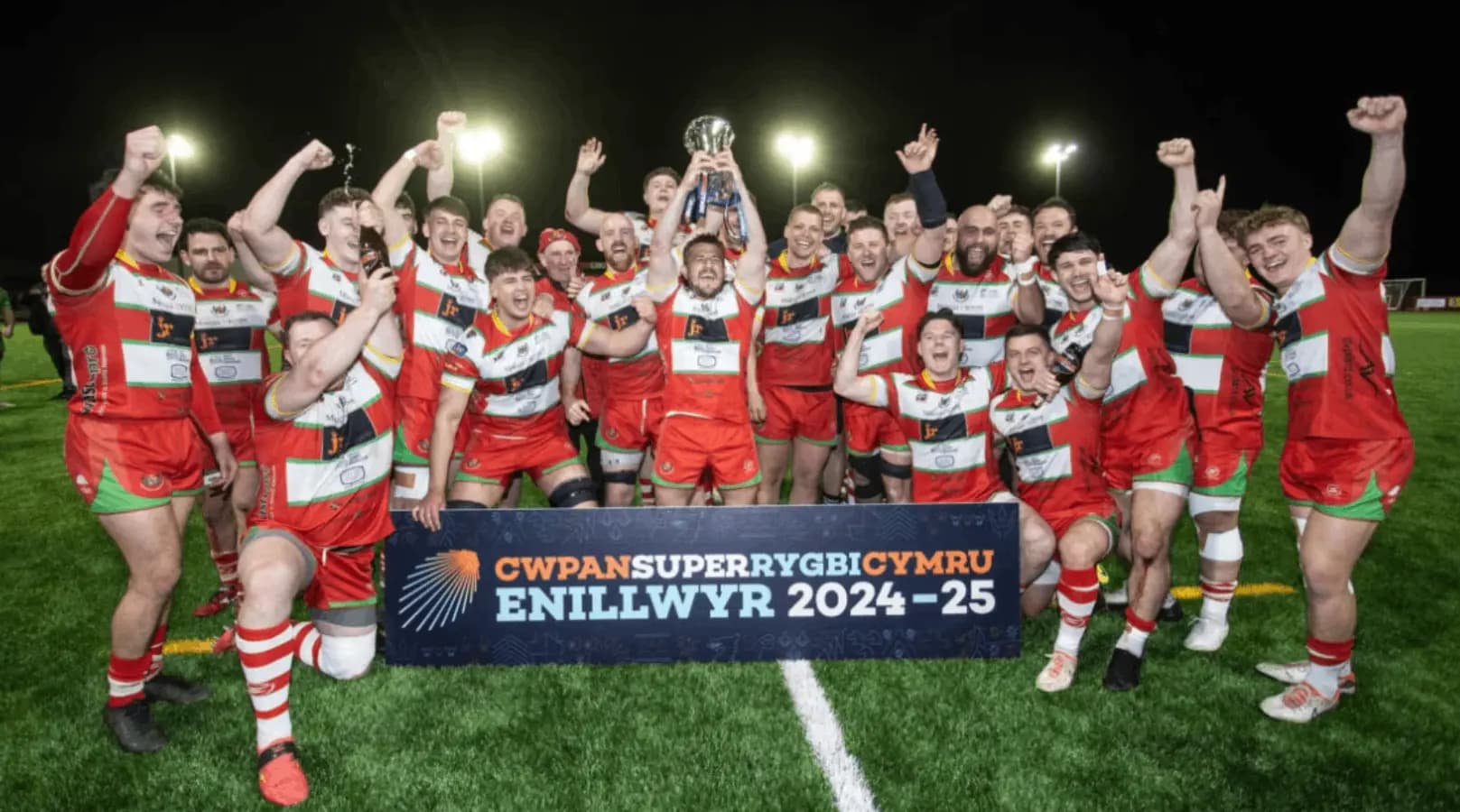 Llandovery celebrate winning the SRC Cup last year. Pic: WRU