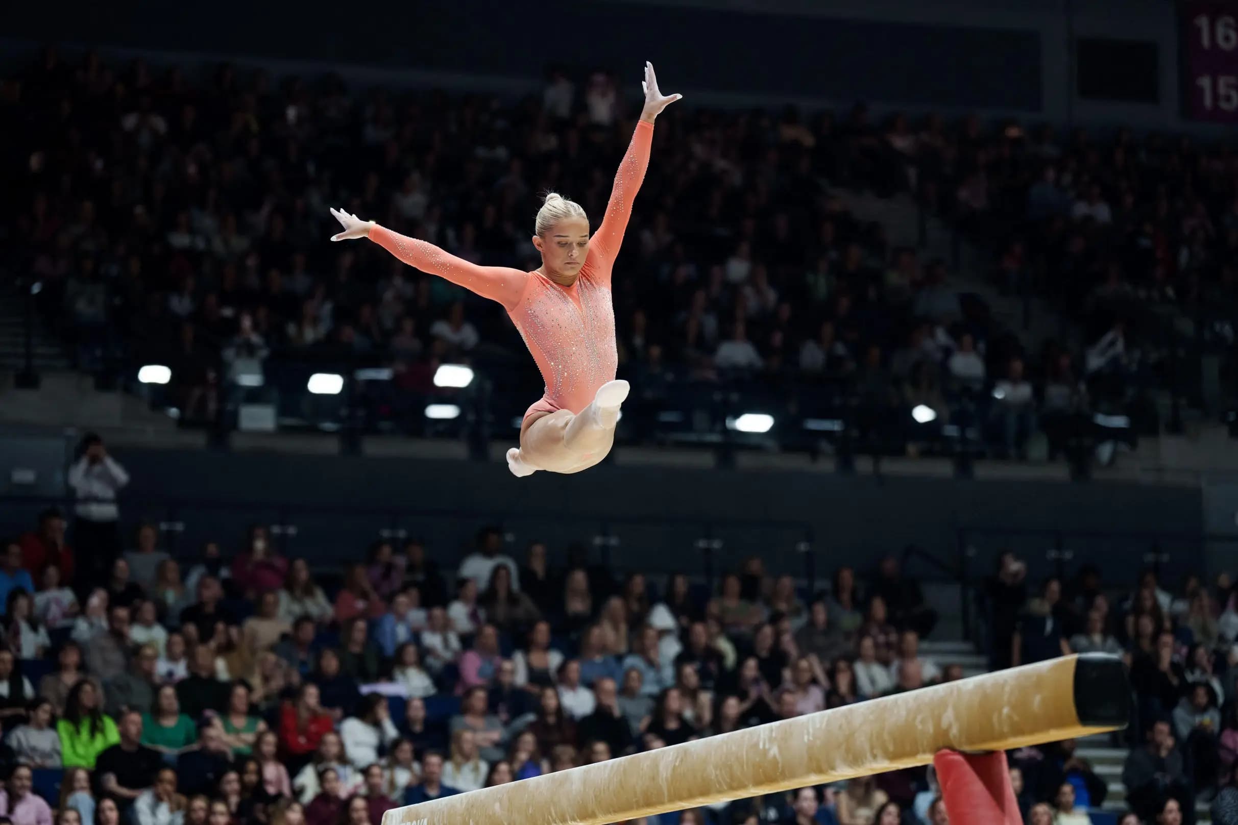 Ruby Evans of Club Cymru during the Artistic Gymnastics Senior All round Finals at M&S Bank Arena. Pic. Alamy