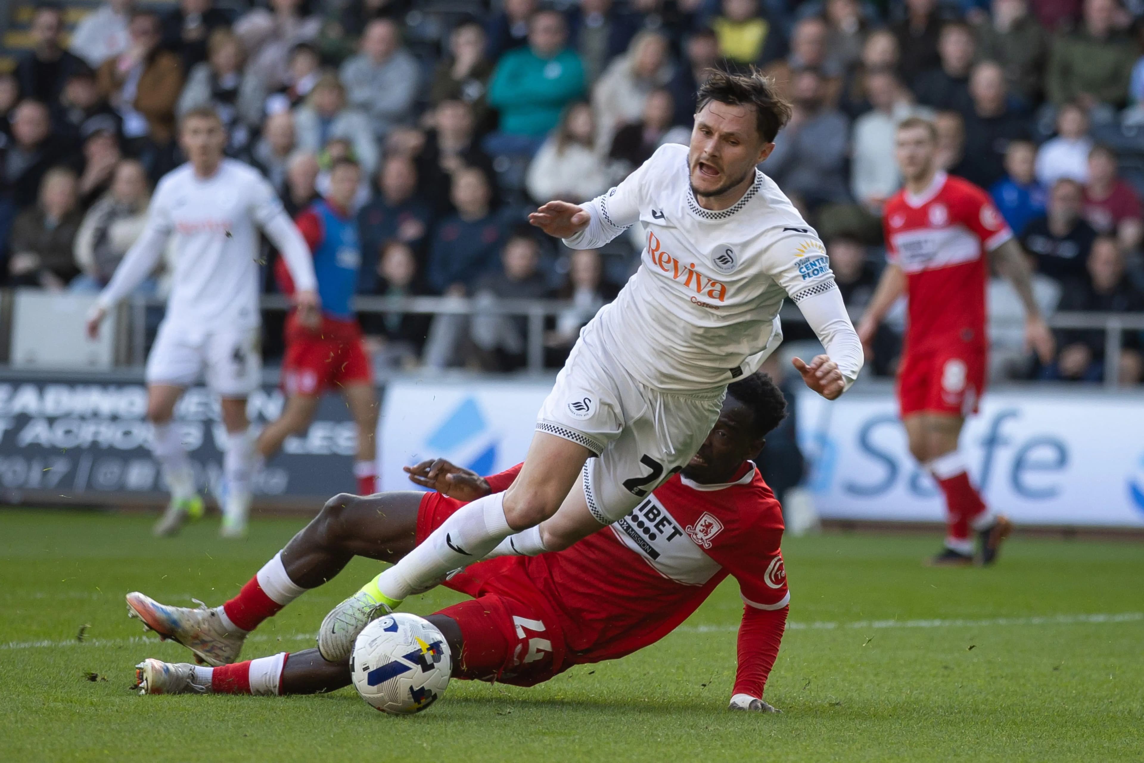 Swansea City's Liam Cullen win a penalty against Middlesbrough. Pic: Alamy