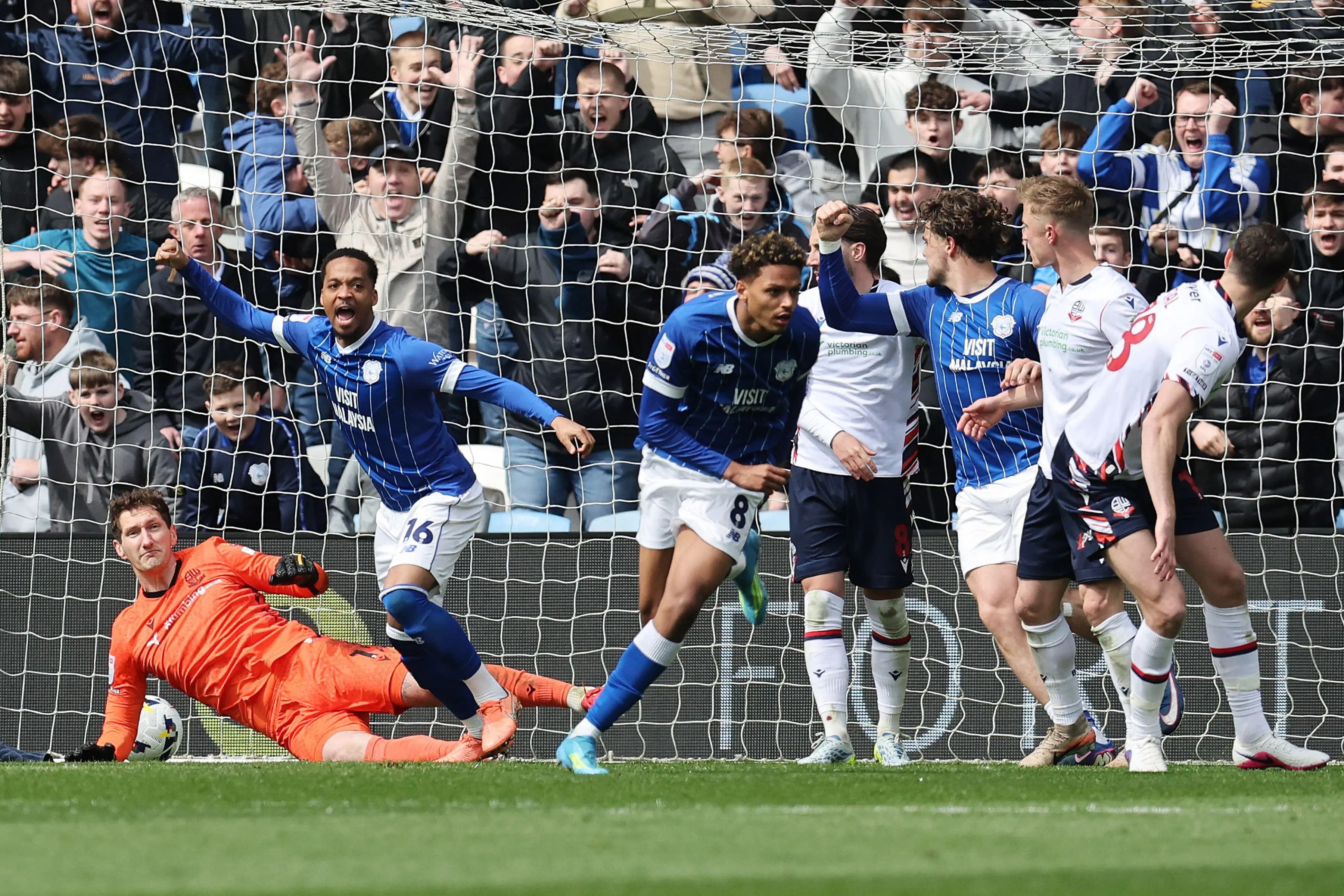 Chris Willock (16) celebrates as Omari Kellyman scores for Cardiff City. Pic: Alamy
