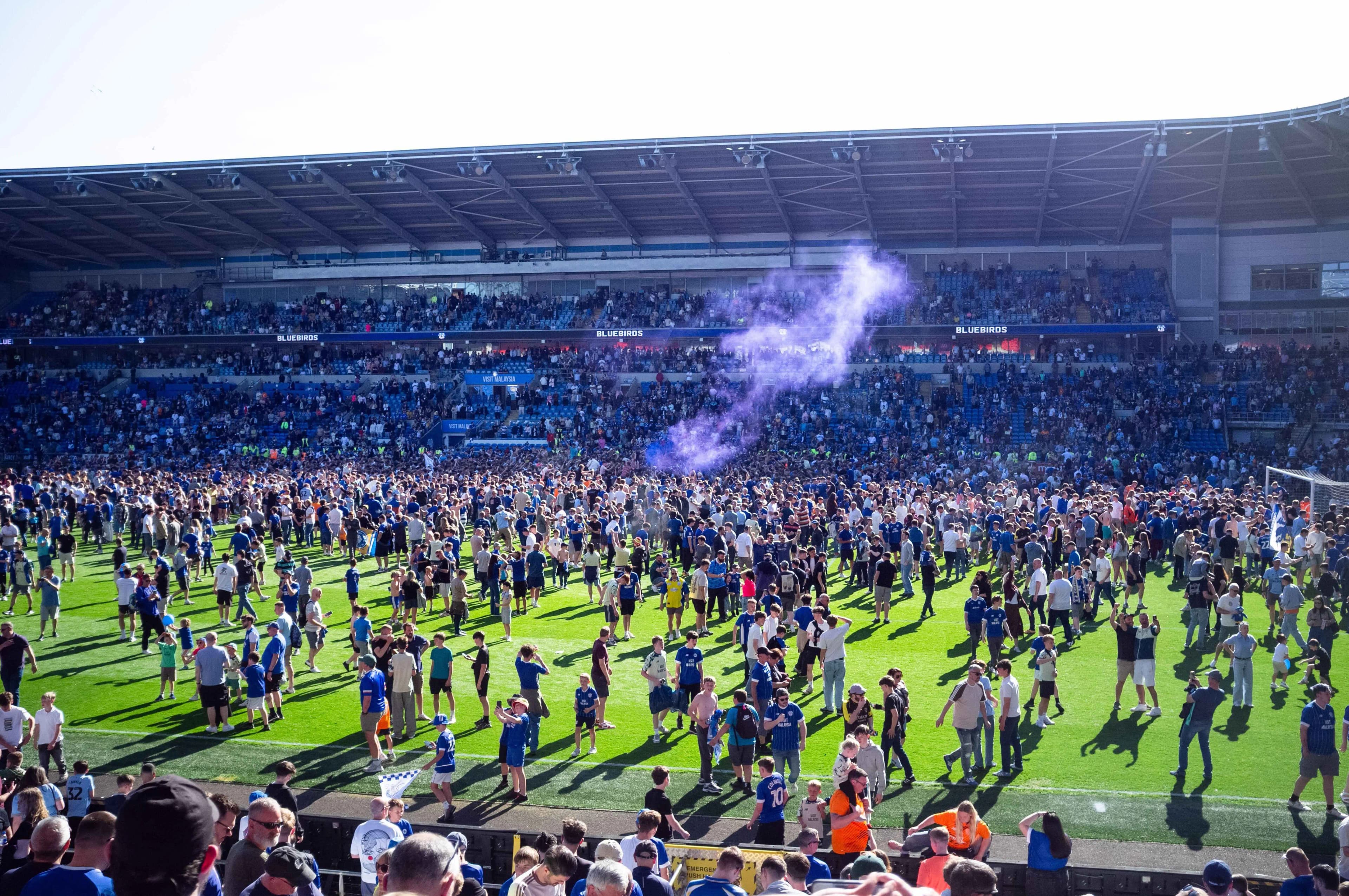 Cardiff City fans celebrate their final home match of the season. Pic: Alamy
