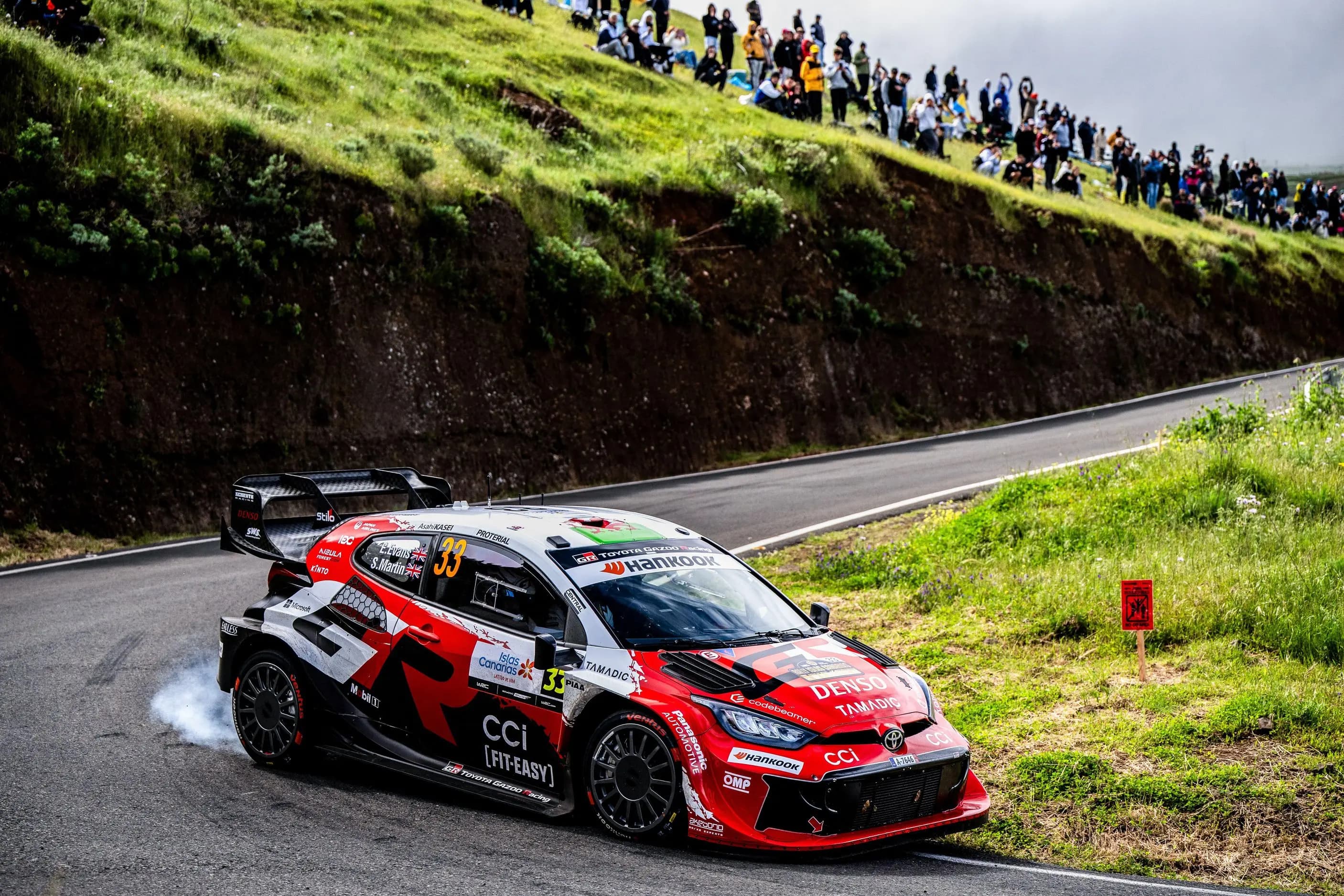 Elfyn Evans and Scott Martin, Toyota GR Yaris Rally1, action during the 2026 Rally Islas Canarias. Pic: Alamy