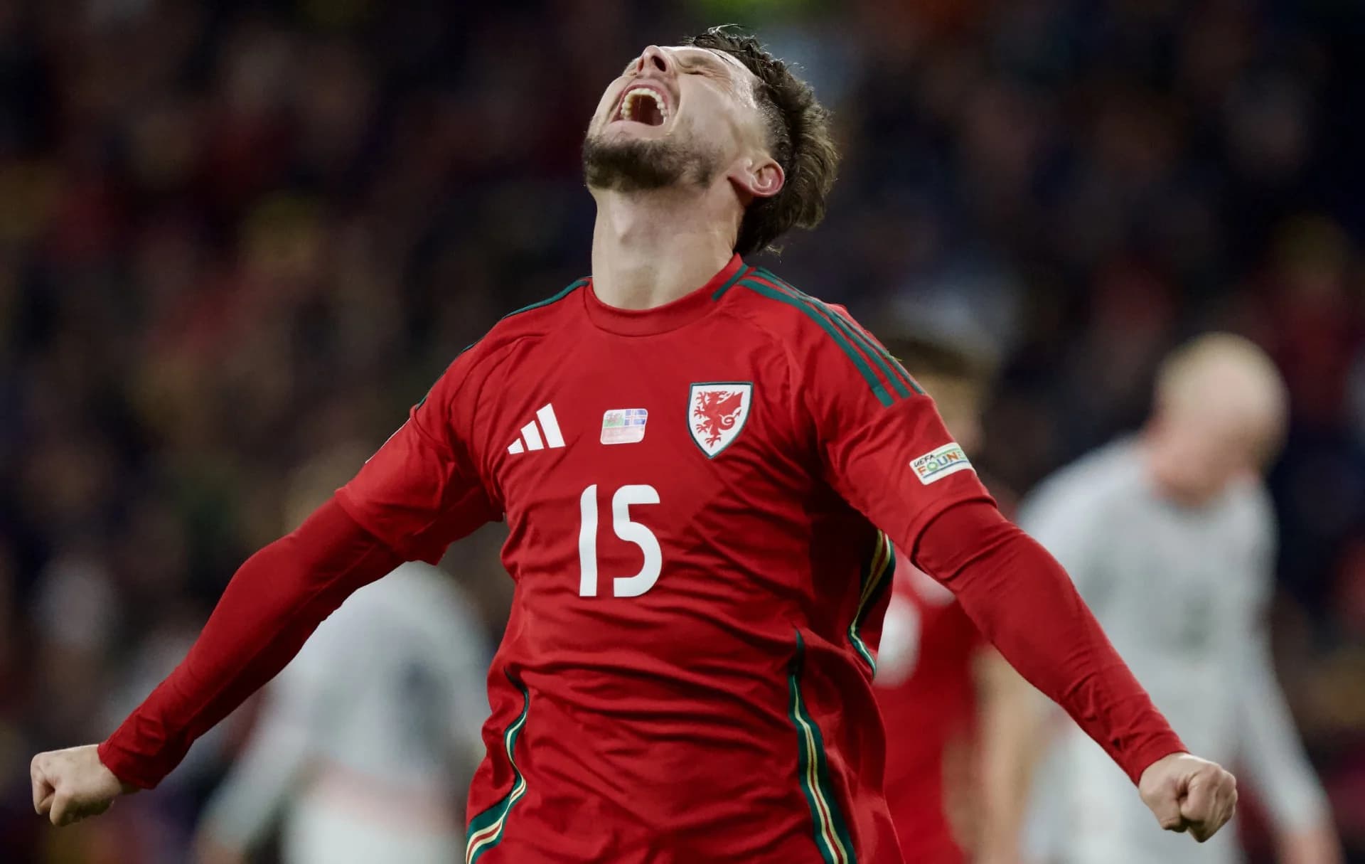 Wales goalscorer Liam Cullen. Pic: Josh Thomas.