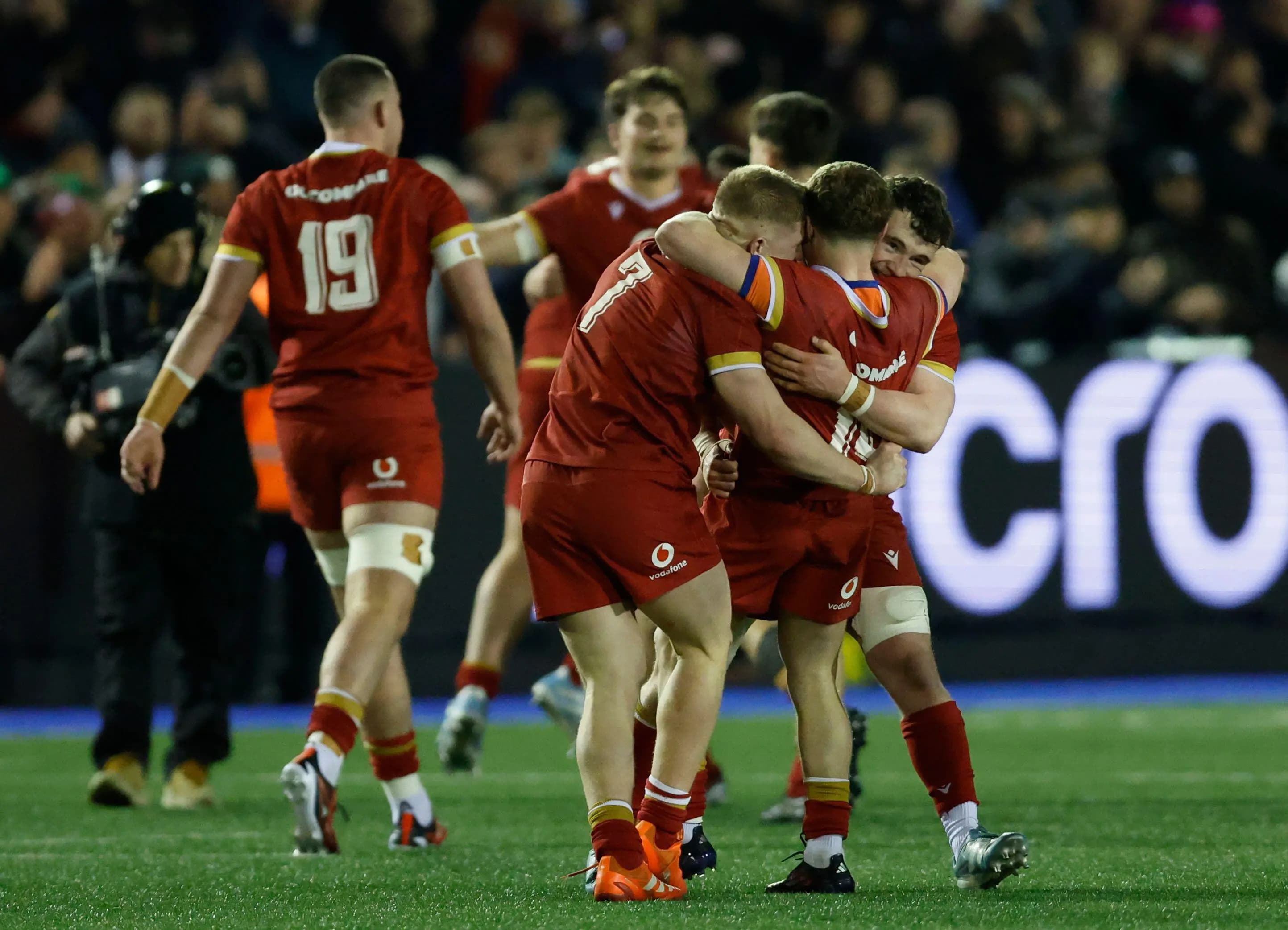 Wales U20 players celbrate their victory over England. Pic: Alamy