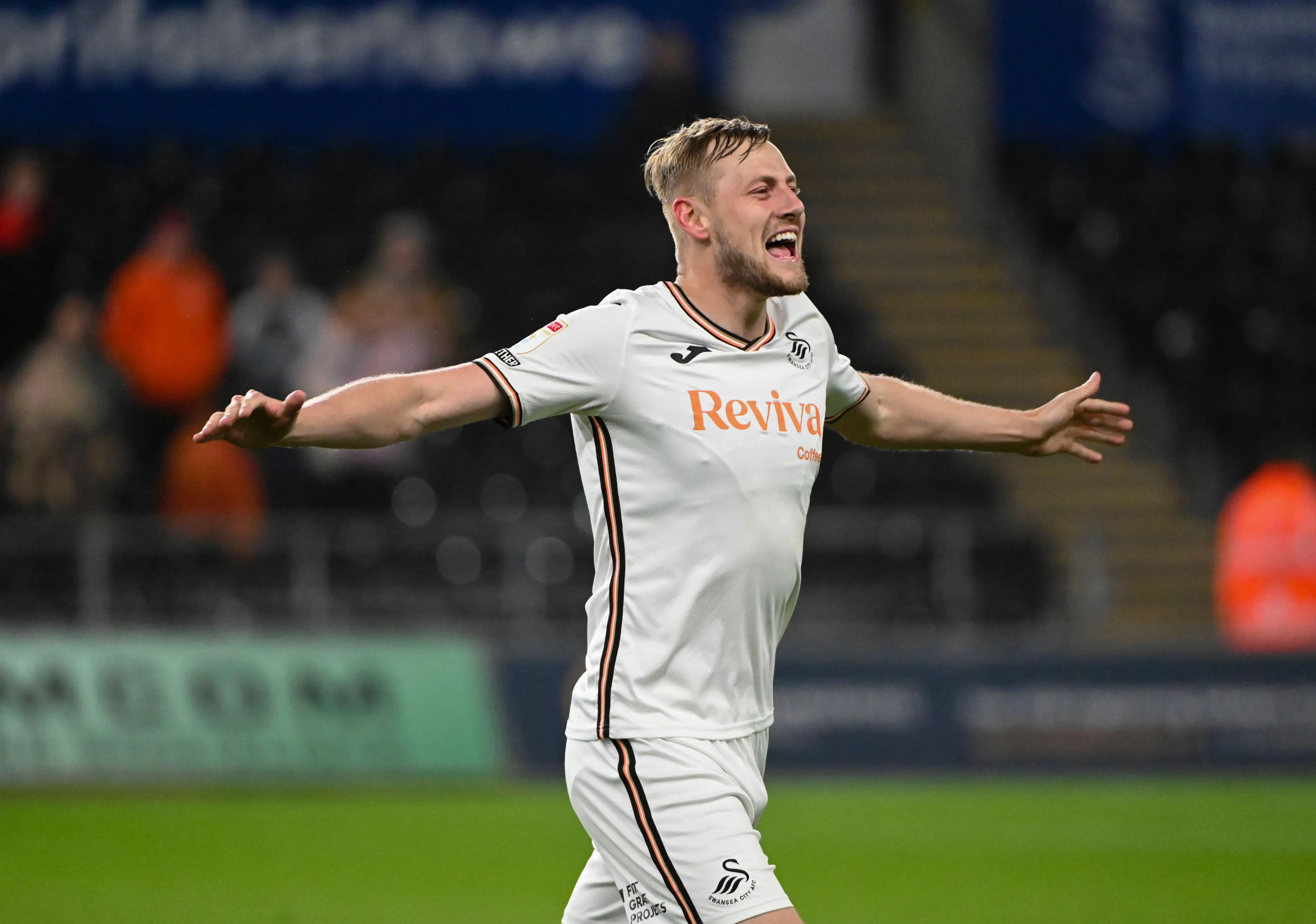 Swansea City's Harry Darling celebrates. Pic: Alamy