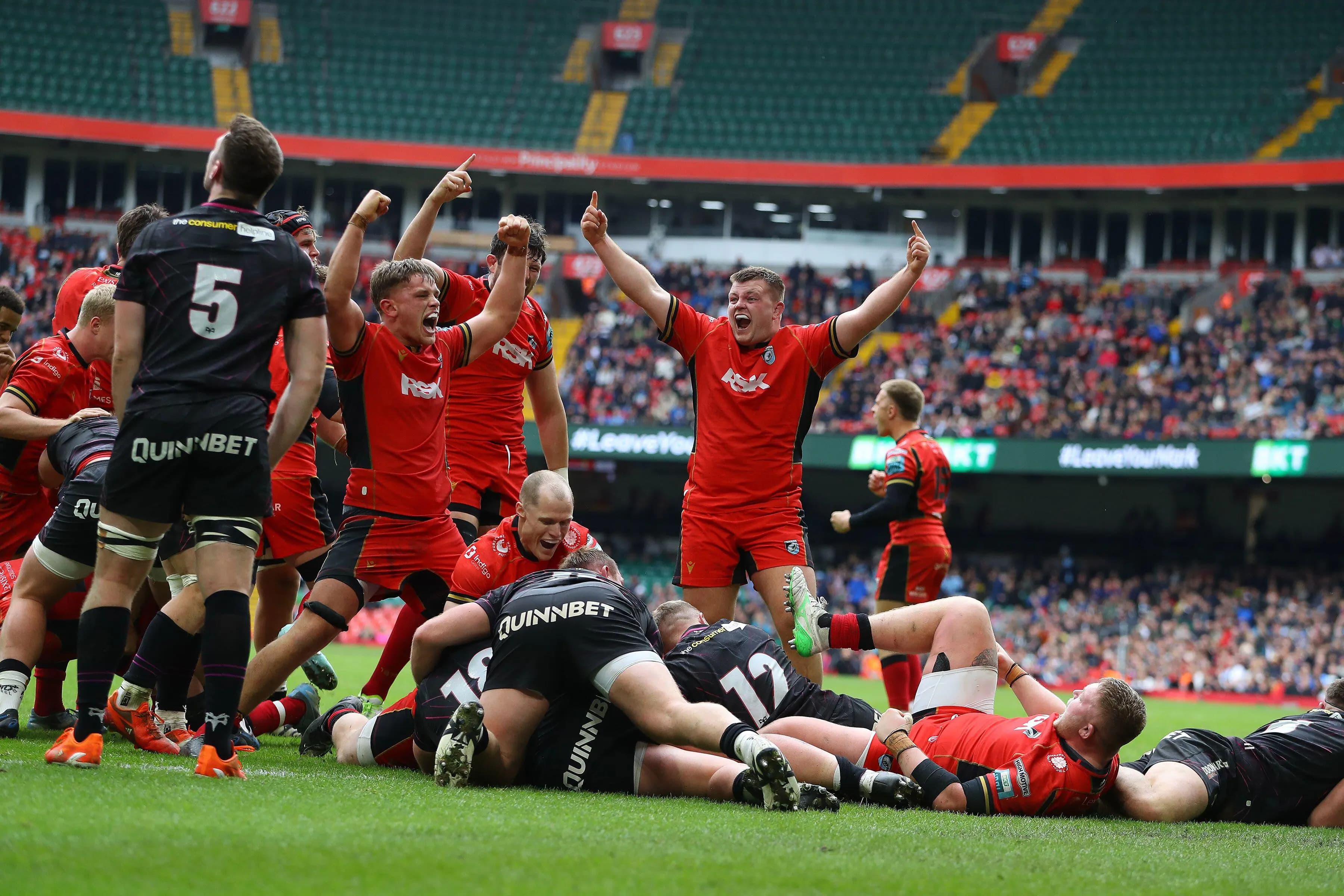 Cardiff celebrate a try against the Ospreys. Pic: Alamy
