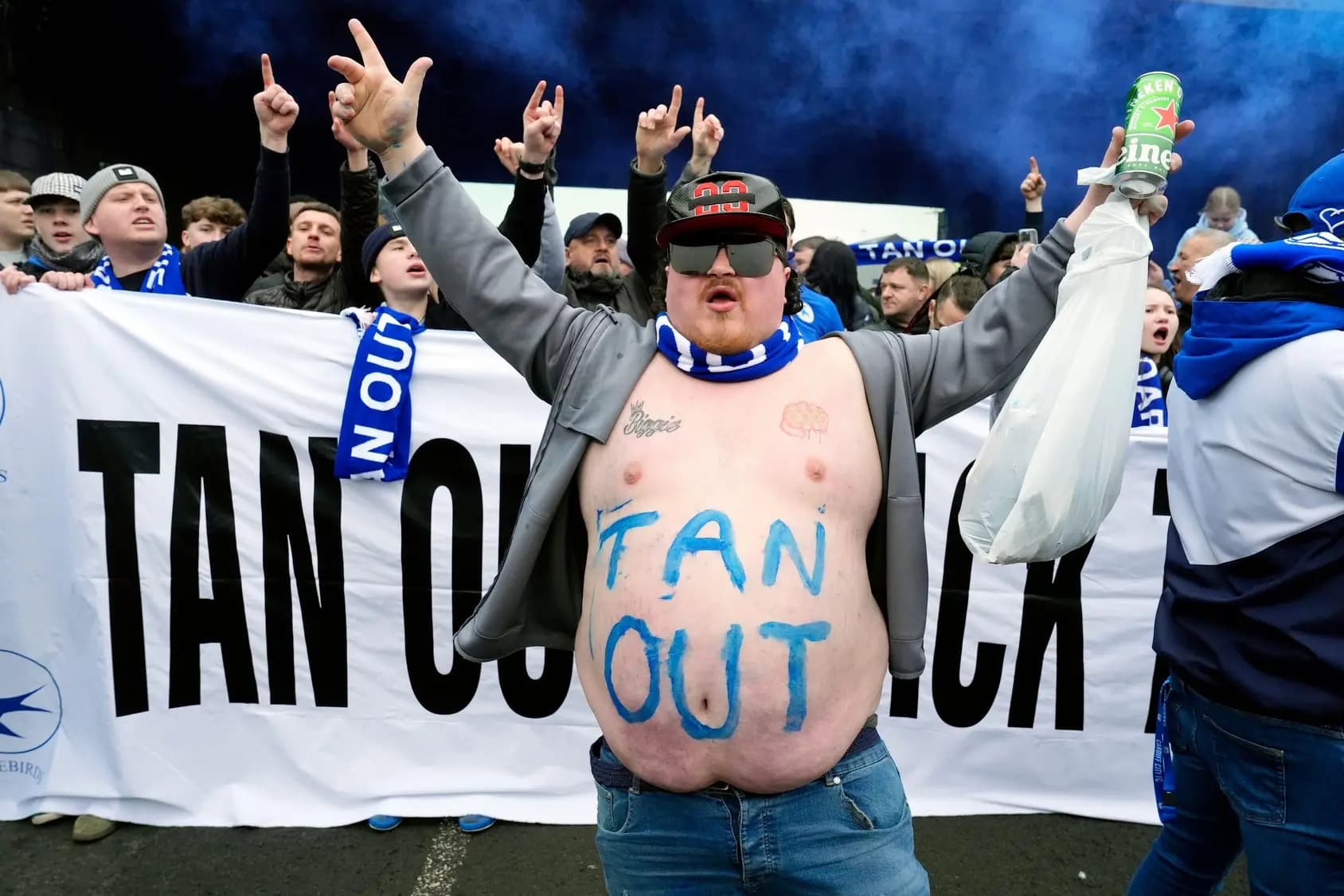 Cardiff City fans protest against the clubs owner Vincent Tan. Pic: Alamy