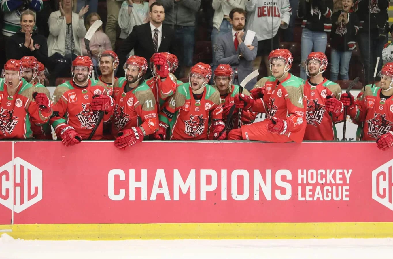 Cardiff Devils delight after scoring the winning penalty Pic: Helen Brabon.