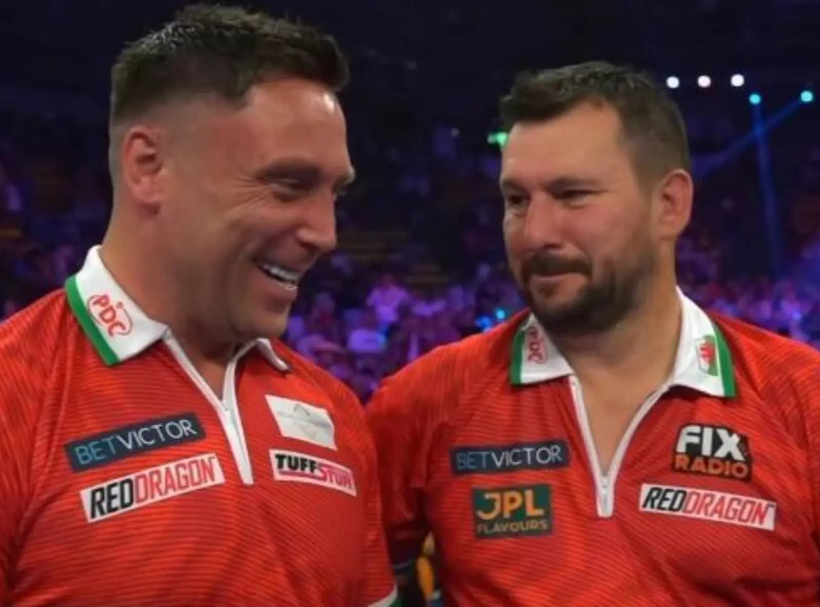 Gerwyn Price and Jonny Clayton did themselves proud at the moment of their defeat. Pic: Alamy