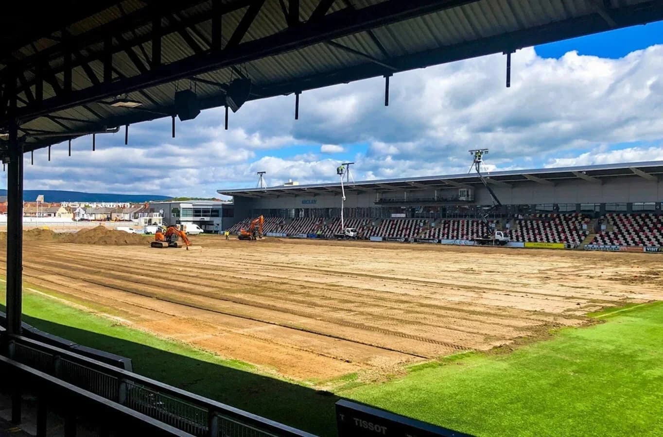 Rodney Parade pitch being re-laid. Pic: Newport County