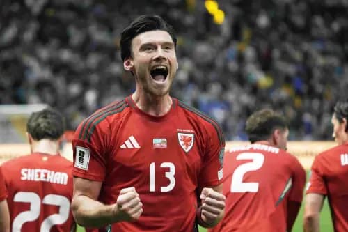 Wales striker Kieffer Moore celebrates. Pic: Alamy