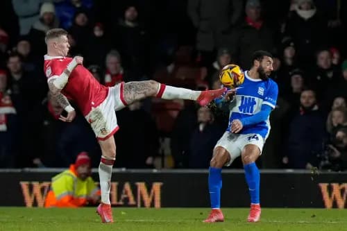 Action from last season's Wrexham v Birmingham City fixture. Pic. Alamy