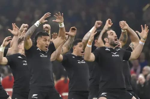 New Zealand players perform the haka in Cardiff. Pic: Alamy