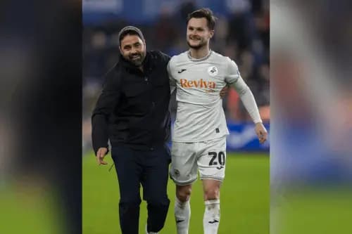 Vitor Matos and Liam Cullen of Swansea City. Pic: Alamy