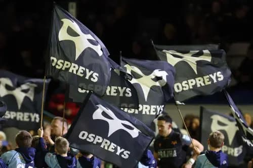 Ospreys flags are waved ahead of the game. Pic. Alamy