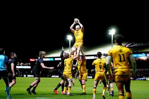 The Dragons Harrison Keddie wins a line-out. Pic: Alamy