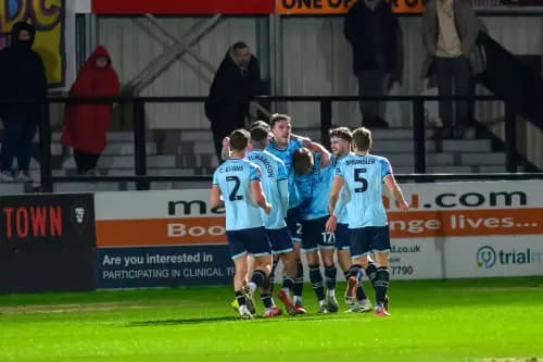 Newport County players celebrate: Pic: Alamy