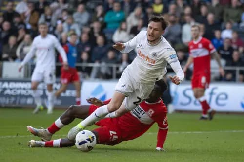Swansea City's Liam Cullen win a penalty against Middlesbrough. Pic: Alamy