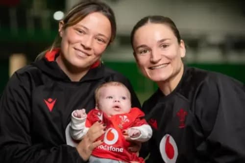 Alisha and Jazz Joyce with baby, Ralphie. Pic: WRU