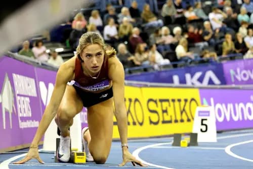 Louisa Stoney preparing to compete at the UK Indoor Championships in Birmingham.. Pic: Owen Morgan